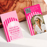 Vintag Retro 70er Neon Rosa Foto Make-up Visitenkarte<br><div class="desc">Ein cooles,  fettartiges Make-up und Friseur mit Vintagem Retro-70er-Neon in Rosa und Pastellrosa mit Retro-Streifen und geometrischen Formen.</div>
