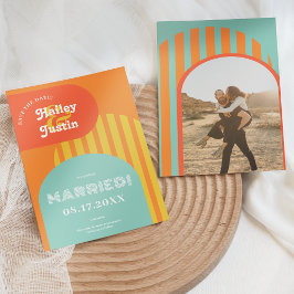 Vintag Retro 70er Terracotta Arche Foto Hochzeit Save The Date