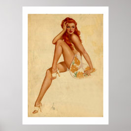 Vintag Retro Alberto Vargas Redhead Button Up Girl Poster