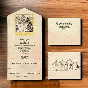 Vintag Retro Alte alte 50er Bride Funny Wedding All In One Einladung