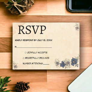 Vintag Retro Alte Botanische Boho Blumenhochzeit RSVP Karte