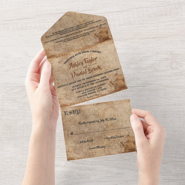 Vintag Retro Alte Karte Sailboat Klassische Hochze (Abreißen)