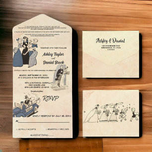 Vintag Retro Alte rustikale Comic Stil Hochzeit All In One Einladung