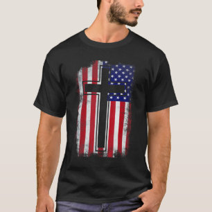 Vintag Retro American Flag Cross Patriotic Usa Ch T-Shirt