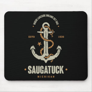 Vintag Retro Anchor Saugatuck Michigan Boating Sa Mousepad