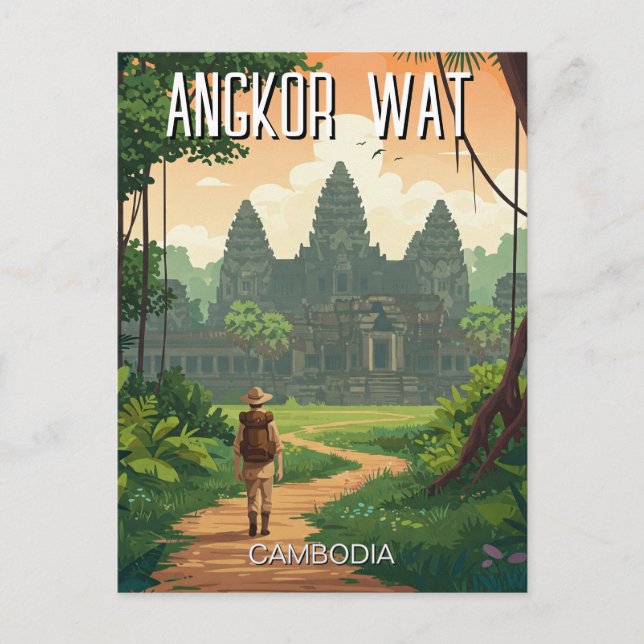 Vintag Retro Angkor Wat Kambodscha Postkarte (Vorderseite)