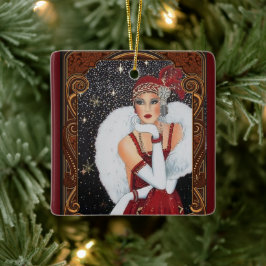 Vintag Retro Art Deco Woman Weihnachten Keramikornament
