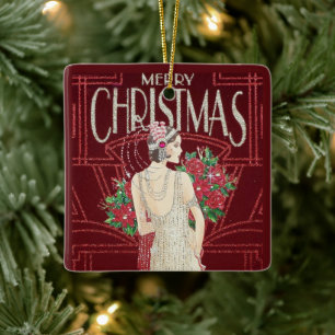 Vintag Retro Art Deco Woman Weihnachten Keramikornament