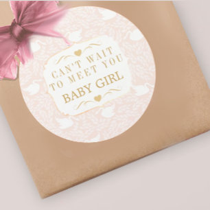 Vintag Retro Baby Girl Swan Pattern Baby Dusche Runder Aufkleber