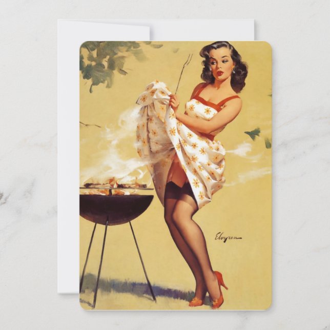 Vintag Retro Barbeque Grillen Elvgren Pinup Girl Einladung (Vorderseite)