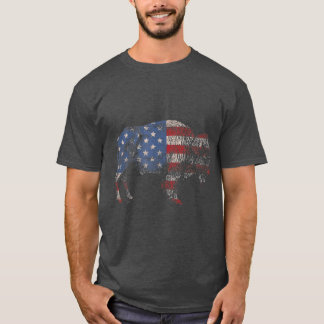 Vintag Retro Bison American Flag Buffalo Simple T-Shirt