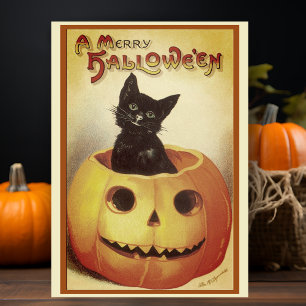 Vintag Retro Black Cat Custom Mercury Halloween Feiertagskarte