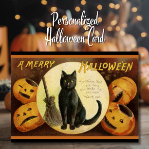 Vintag Retro Black Cat Merry Halloween Custom Feiertagskarte