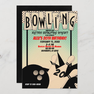 Vintag Retro Bowling Bowl Night Birthday Party Einladung