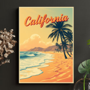 Vintag Retro California Beach Travel Poster