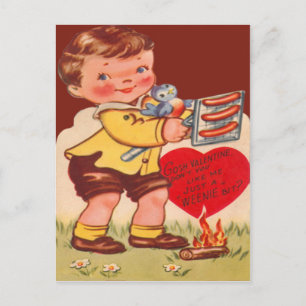 Vintag Retro Child Roasting Hot Dogs Valentine Feiertagspostkarte