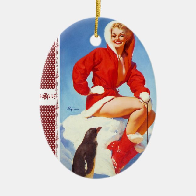Vintag Retro Christmas Button Girl Keramik Ornament (Vorne)
