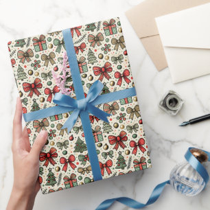 Vintag Retro Christmas Polka Dots Bows Muster Geschenkpapier