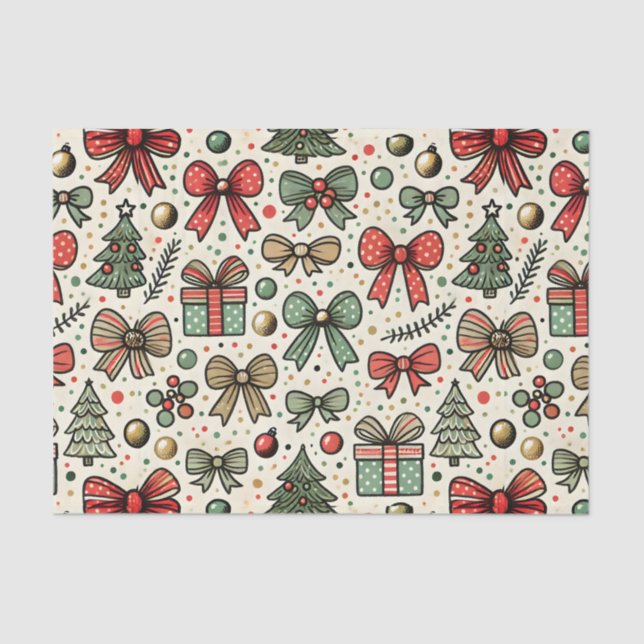 Vintag Retro Christmas Polka Dots Bows Muster Seidenpapier (Vorderseite)