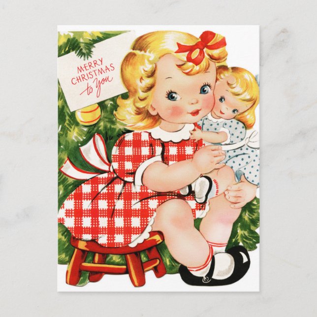 Vintag Retro Christmas Postkarte (Vorderseite)