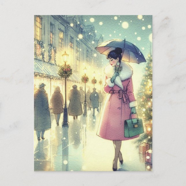 Vintag Retro Christmas Postkarte (Vorderseite)