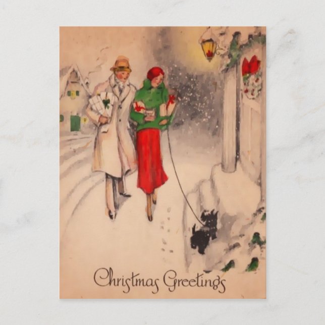 Vintag Retro Christmas Postkarte (Vorderseite)