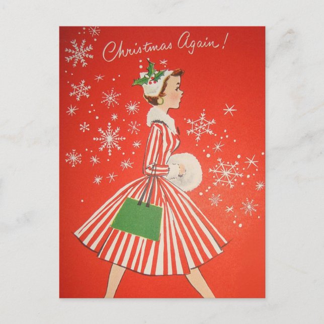 Vintag Retro Christmas Postkarte (Vorderseite)
