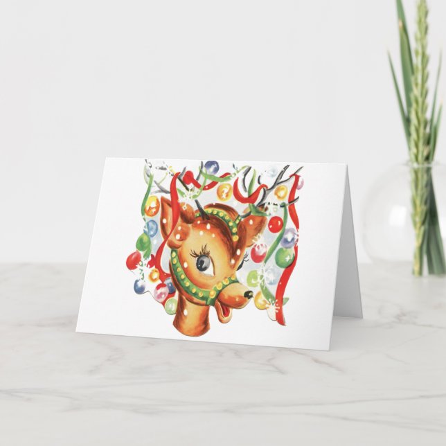 Vintag Retro Christmas Reindeer Confetti Feiertagskarte (Vorderseite)