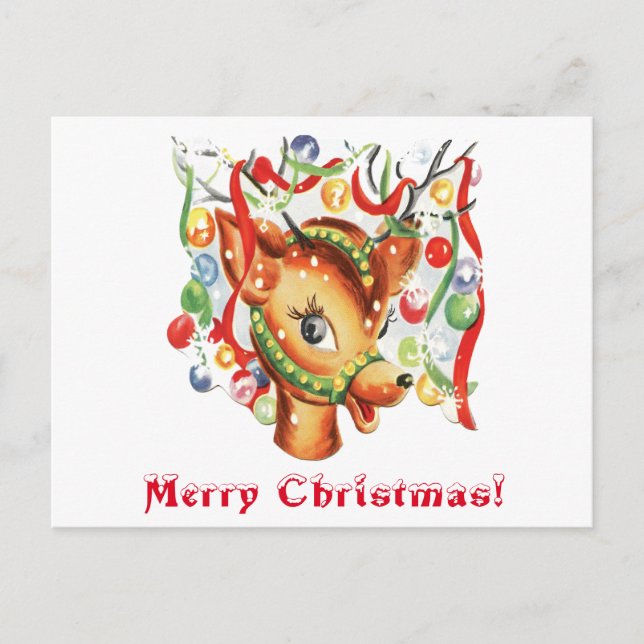 Vintag Retro Christmas Reindeer Confetti Feiertagspostkarte (Vorderseite)