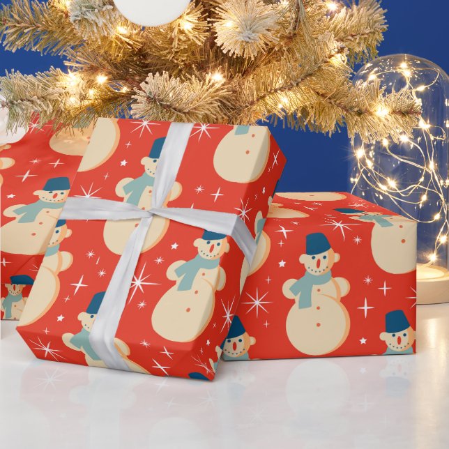 Vintag Retro Christmas Snowman Red Geschenkpapier (Feiertage)