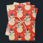 Vintag Retro Christmas Snowman Red Geschenkpapier Set<br><div class="desc">Weihnachtsschneemann</div>