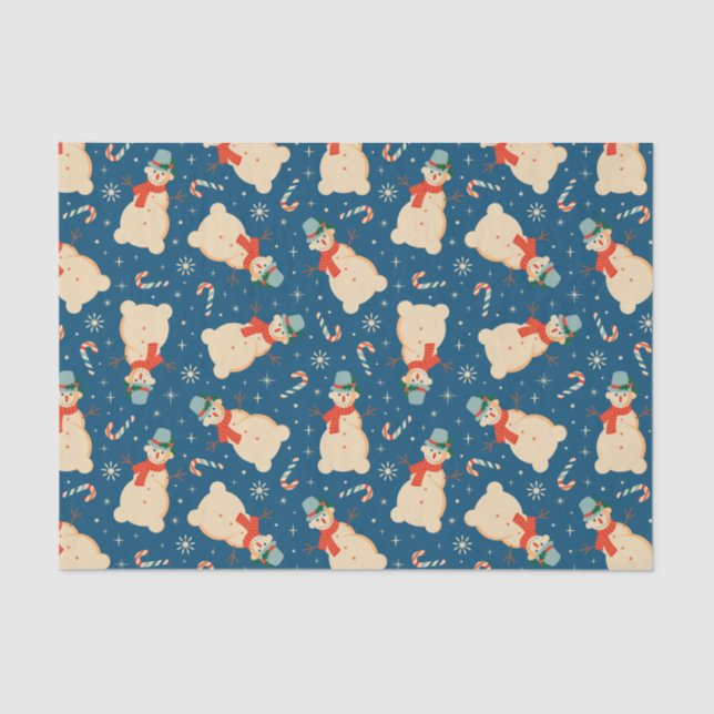 Vintag Retro Christmas Snowman und Candy Cane Seidenpapier (Vorderseite)
