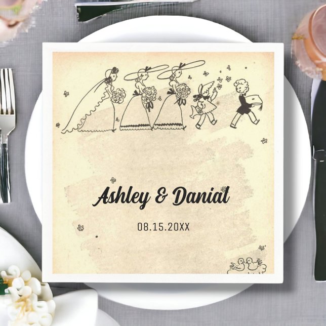 Vintag Retro Classic Bridesmaids Rustikale Hochzei Serviette (Von Creator hochgeladen)