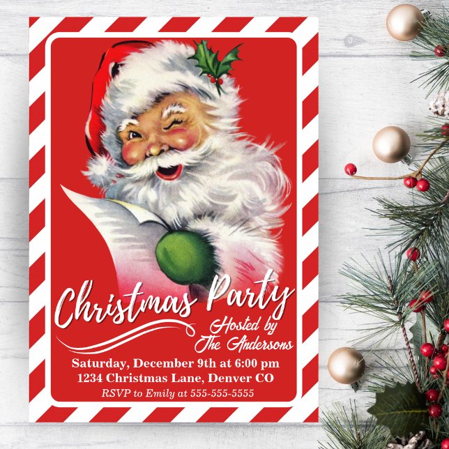 Vintag Retro Classic Weihnachten Party Einladung (Vintage Retro Classic Santa Christmas Party Invitation)