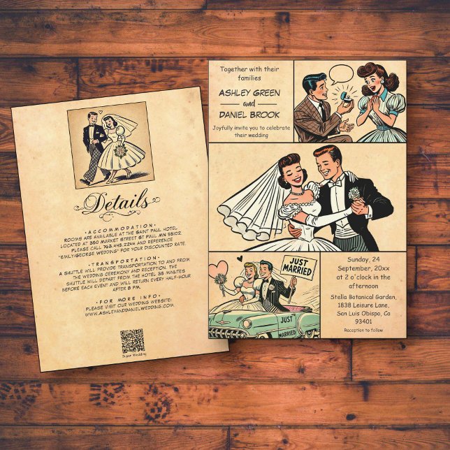 Vintag Retro Couple Romantic Comic Book Wedding Einladung (Von Creator hochgeladen)