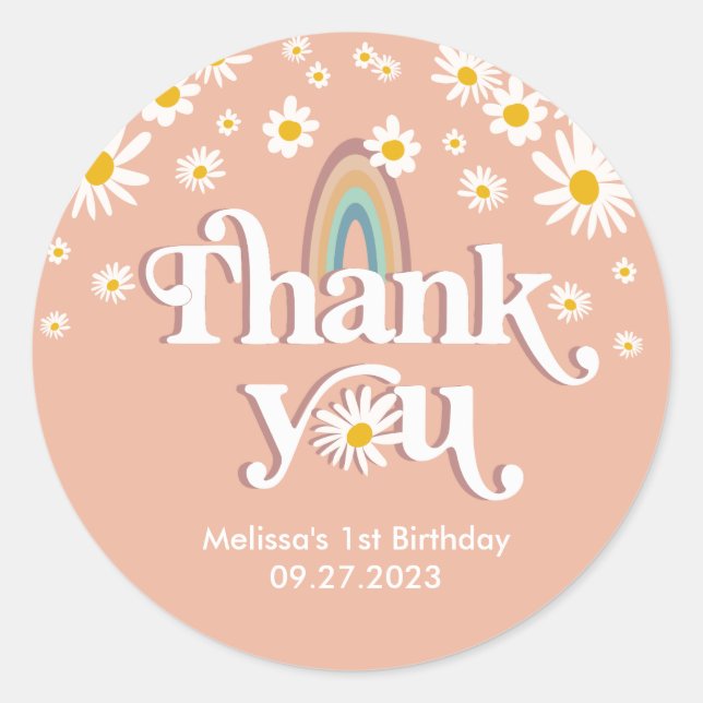 Vintag Retro Daisy Rainbow Vielen Dank Runder Aufkleber (Vorderseite)