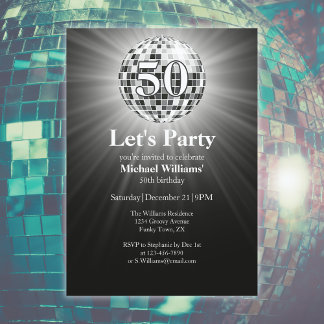 Vintag Retro Disco Ball Schwarz-weiß 50. Geburtsta Einladung