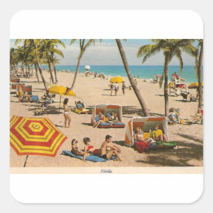 Vintag Retro Florida Beach Travel Quadratischer Aufkleber