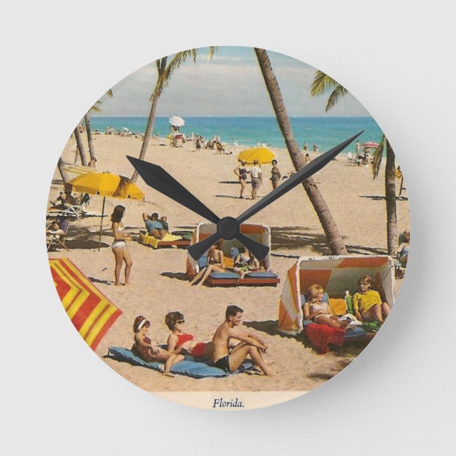 Vintag Retro Florida Beach Travel Runde Wanduhr (Vorderseite)