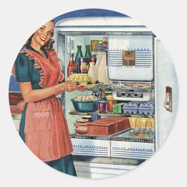 Vintag Retro Frauen 50er Küche Kühlschrank Runder Aufkleber (Vorderseite)