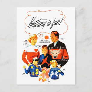 Vintag Retro Frauen 60er Knitting ist Spaß! Postkarte