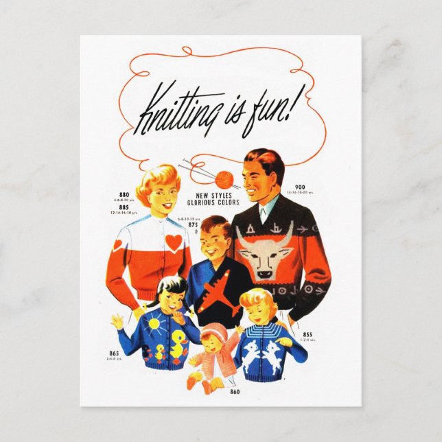 Vintag Retro Frauen 60er Knitting ist Spaß! Postkarte (Vorderseite)