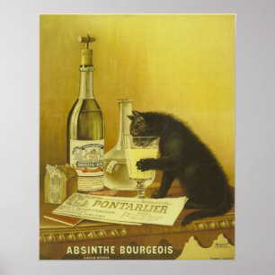 Vintag Retro French Absinthe Bourgeois Black Cat Poster