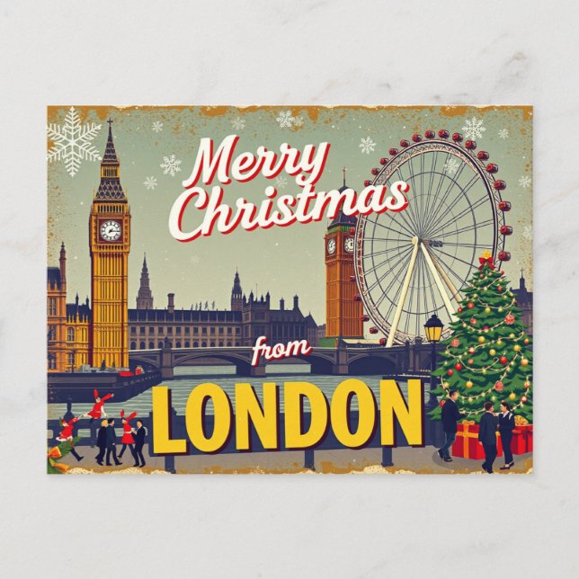 Vintag Retro Frohe Weihnachten aus London (Vorderseite)