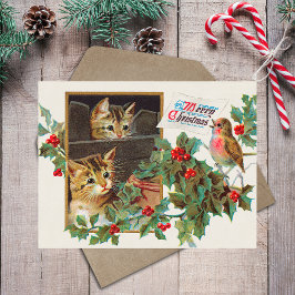 Vintag Retro Frohe Weihnachten Niedliche Katzen Bi