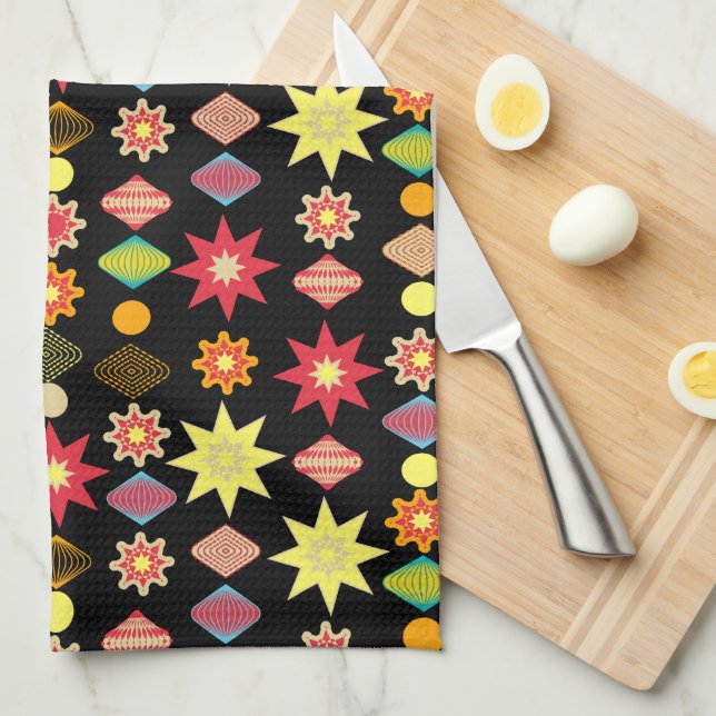 Vintag Retro Frohe Weihnachtsmuster Geschirrtuch (Viertel Falte)