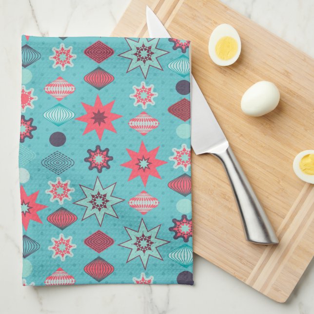 Vintag Retro Frohe Weihnachtsmuster Geschirrtuch (Viertel Falte)