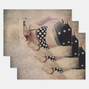 Vintag Retro Girl Polka Dot Bikini Geschenkpapier Set