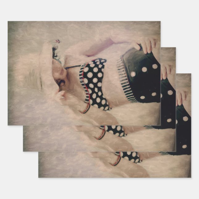 Vintag Retro Girl Polka Dot Bikini Geschenkpapier Set (Set)