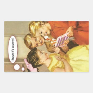 Vintag Retro Girl Wollend Pony Happy Geburtstag Rechteckiger Aufkleber